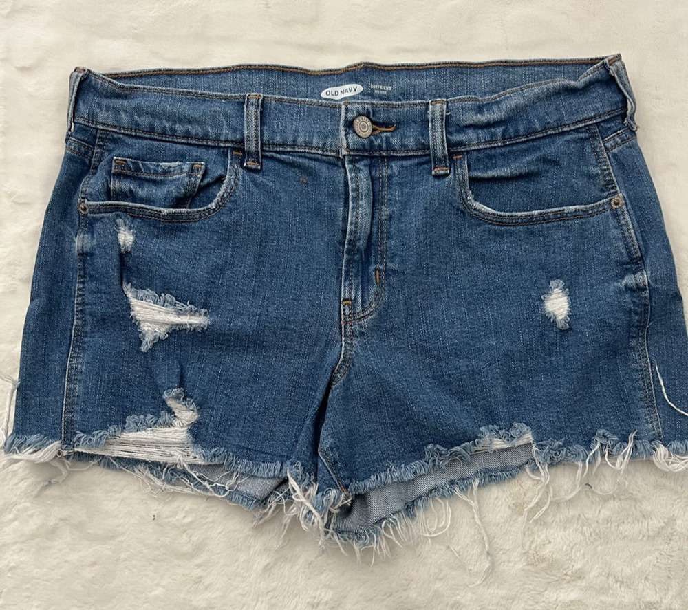 Old Navy Boyfriend Shorts Denim Womens Size 8 Mid Rise Distressed Raw Hem